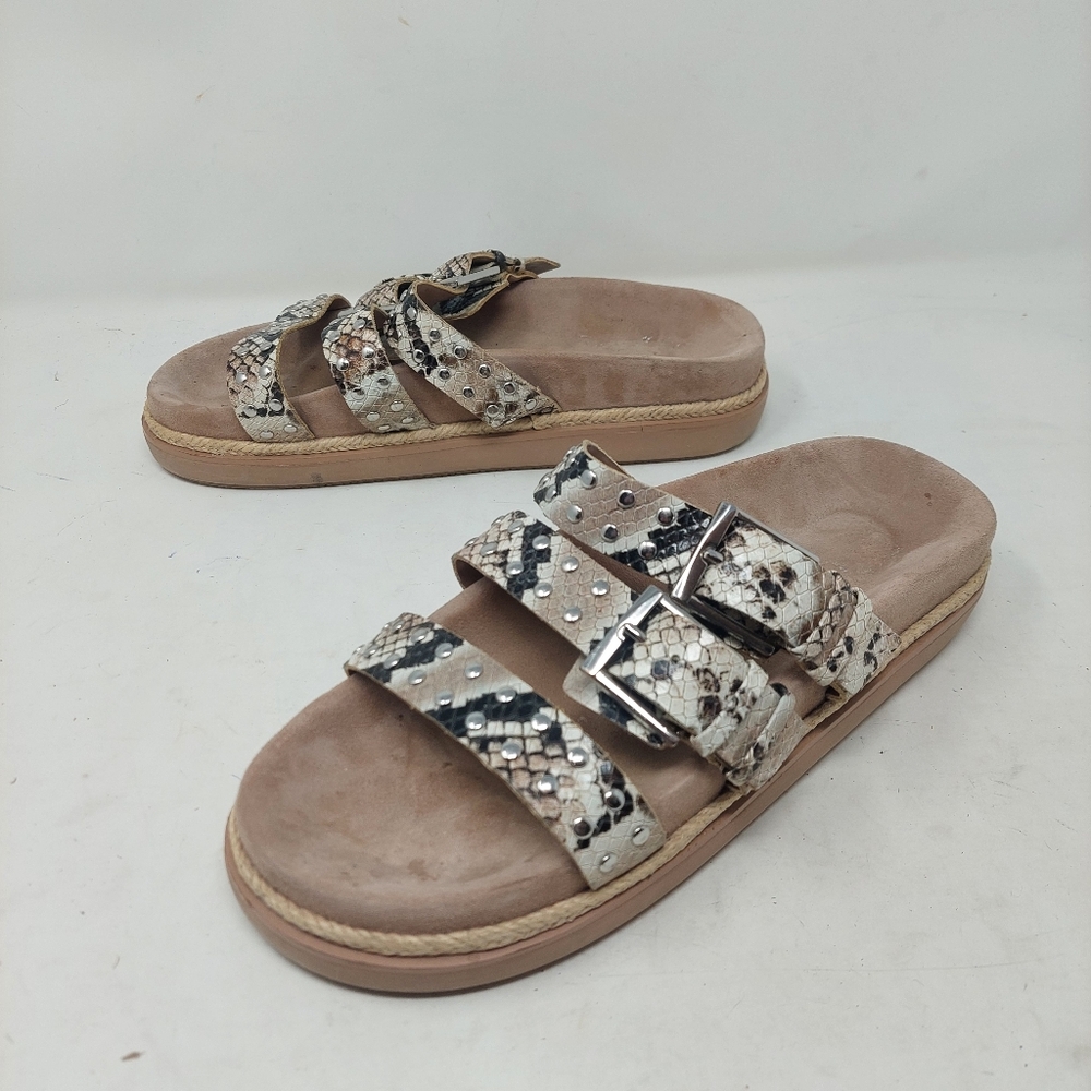 Vince Camuto Ciandra Snakeskin Embossed Slide Sandals Three Strap Buckle Sz 7